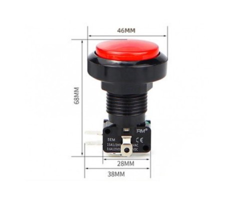 Аркадная кнопка 46 мм (D) до 250 В, красная (с возможностью подсветки) BEM-Y46 
