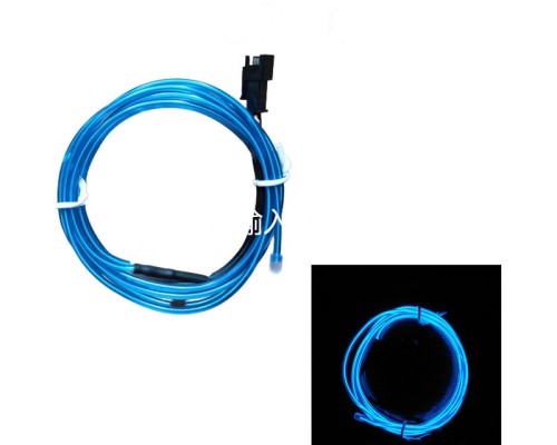 Набор 3 м eL wire 2.3 mm + Питание EL Wire 2 батарейки Синий