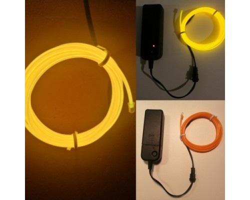 Набор 3 м eL wire 2.3 mm + Питание EL Wire 2 батарейки Жёлтый