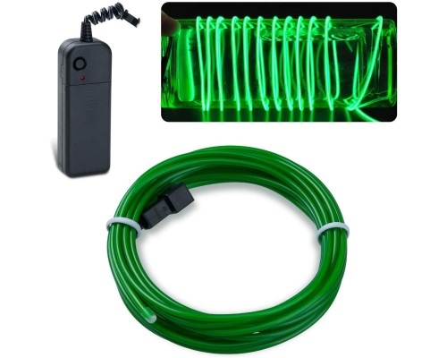Набор 5 м eL wire 2.3 mm + Питание EL Wire 2 батарейки Зелёный