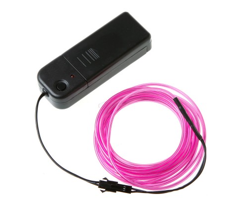 Набор 5 м eL wire 2.3 mm + Питание EL Wire 2 батарейки Розовый