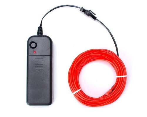Набор 5 м eL wire 2.3 mm + Питание EL Wire 2 батарейки Красный