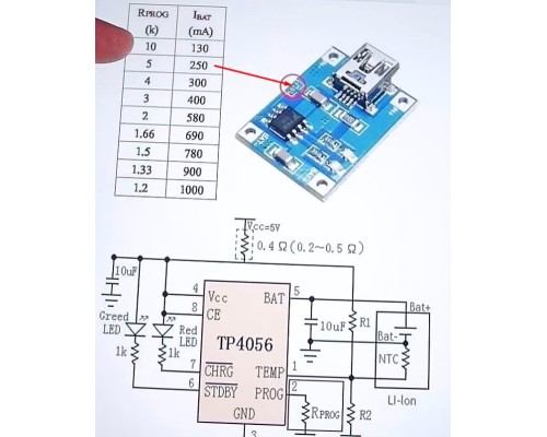 TP4056 модуль заряда аккумуляторов 18650 с MiniUSB 